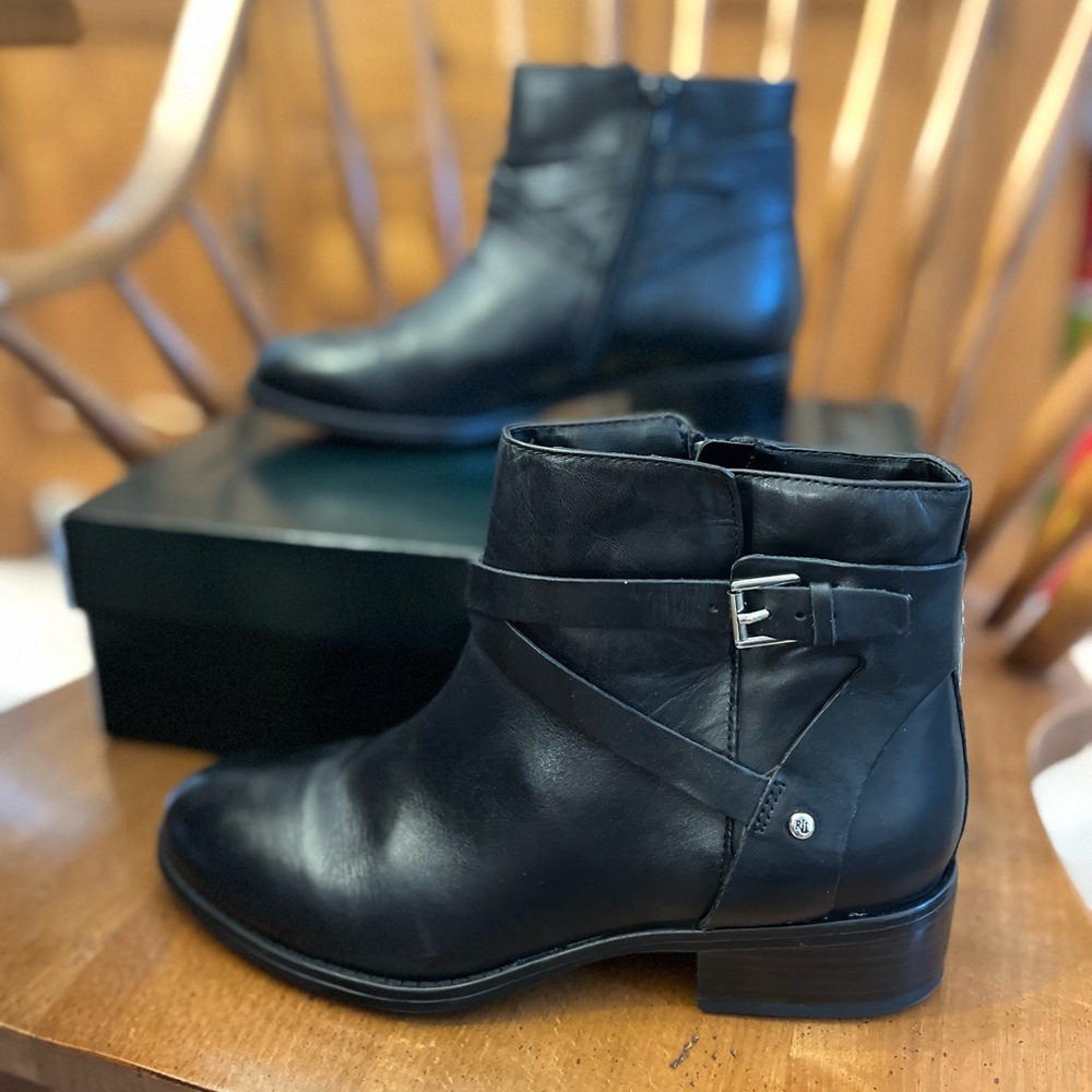 Ralph Lauren Black Leather Ankle Boots size 8